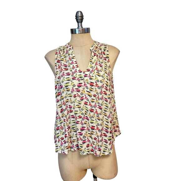 Anthropologie Maeve Emma Vespa Print Sleeveless Blouse Size 4 - Picture 2 of 6